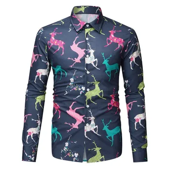 

Men Long Sleeve Chrismate Festival Slim Fit 3D Printing Shirt Blouse shirts men dress hawaiian plus size camisa social masculina