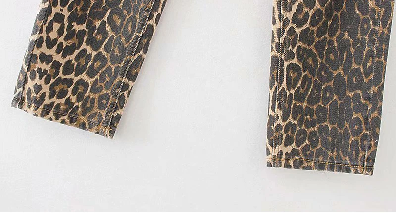 Autumn High Waist Leopard Denim Pants Women Streetwear Winter Pockets Boyfriend Jeans Feminino Casual Girls Pants