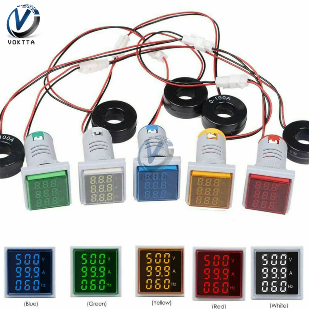 Tester Di Tensione Digitale A LED 22mm - Voltmetro Amperometro AC 60-500V 0-100A Con Doppio Display - Bianco