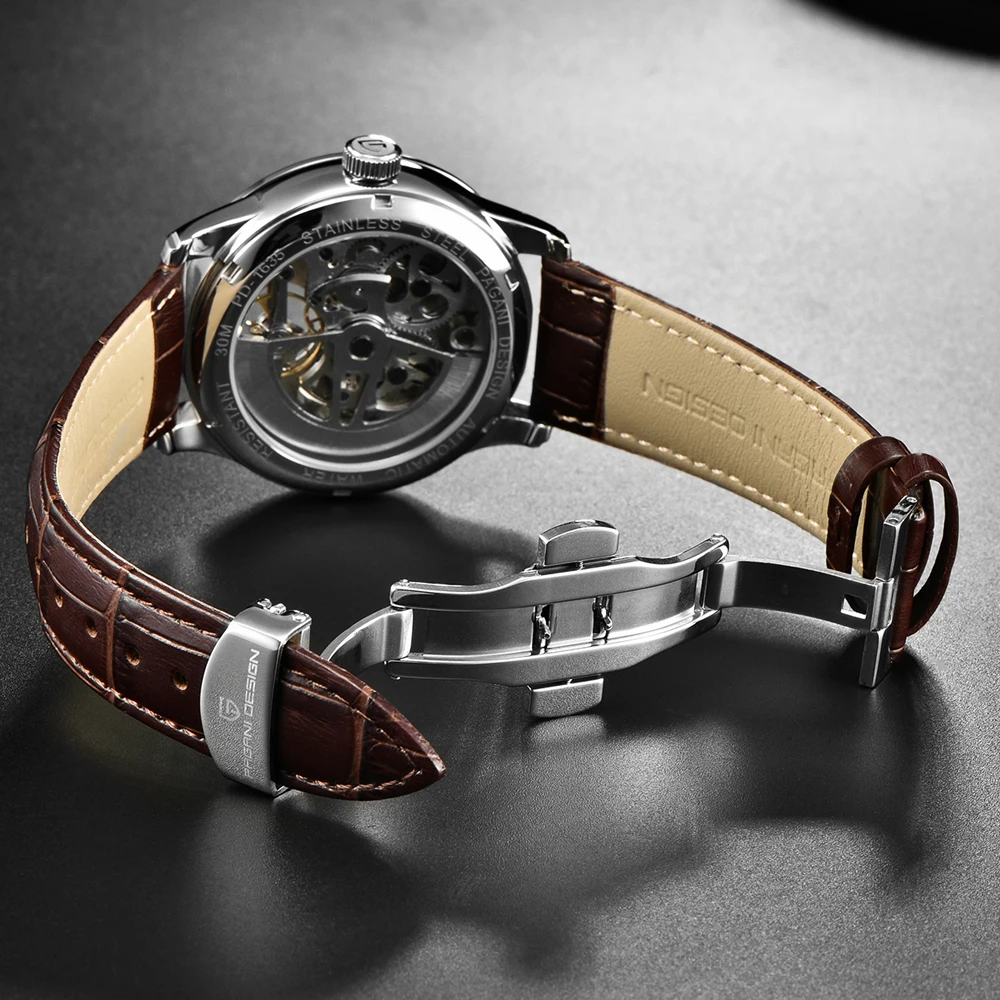 2020 free shipping  New Fashion PAGANI Leather Tourbillon Watch Luxury Brand Automatic Men Watch Men Mechanical silver stainless Steel Watches Relogio Masculino (66)