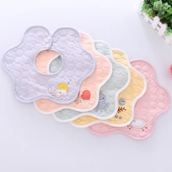 360 Waterproof Bib Double Snap Button Male and Female Baby Cotton Petal Bib Infant Saliva Towel Cartoon Embroidery Bibs for Kids