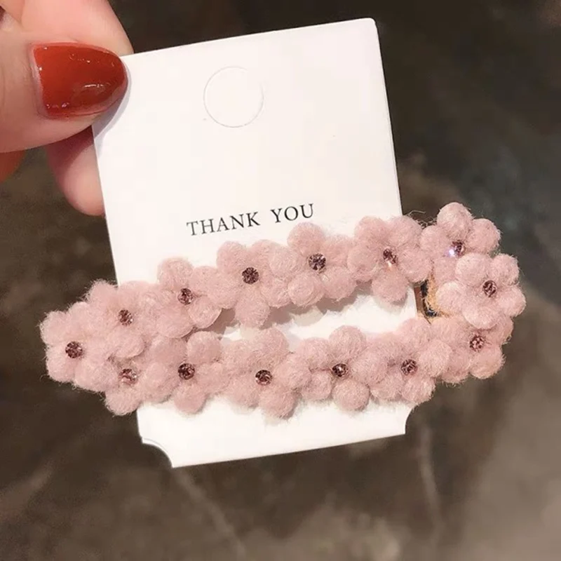 Pink Новинка, 6 цветов, милый карамельный цвет, маленький цветок, шерсть, стразы, геометрический рисунок, BB, заколка для волос, Япония, милые, полые, капля, заколки - Цвет: Pink