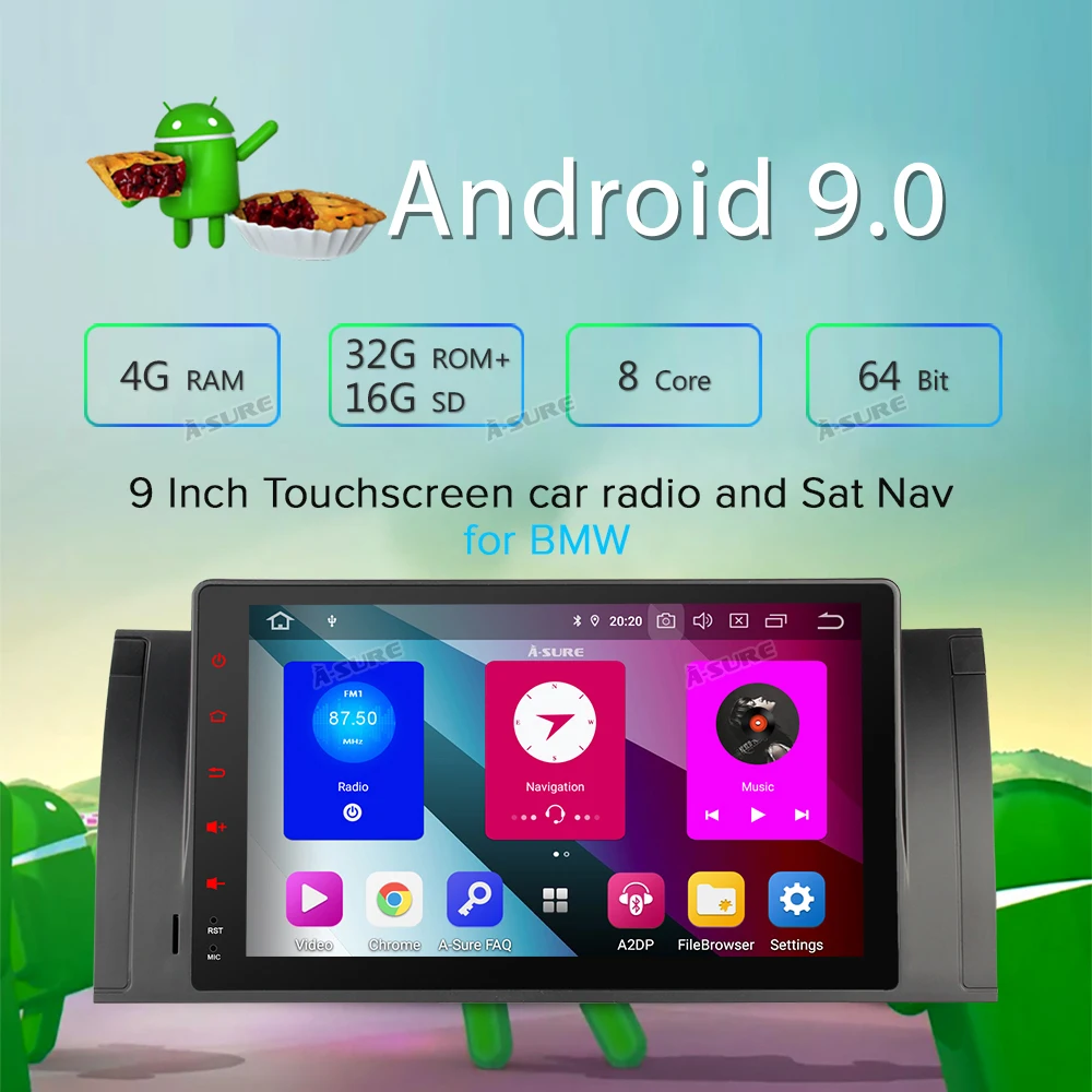 Discount A-Sure 1 Din 8 CORE 4G RAM Android 9.0 Car Auto Radio GPS DVD Navigation For BMW X5 M5 E39 E53 E38 5er 7er Stereo DAB+ WiFi OBD 5