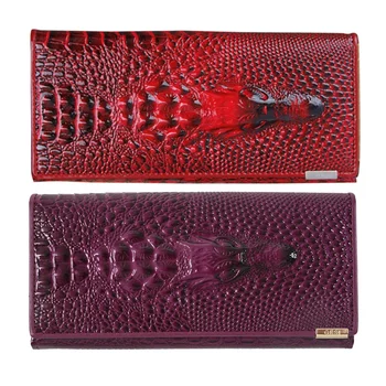 

2x Women Patent Leather 3D Embossing Alligator Ladies Crocodile Long Clutch Wallets(Dark Red&Purple)
