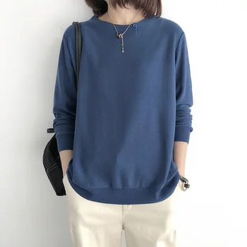 

Autumn and Winter Black Sweater Thin O-neck Knitwear Woman Spring and Autumn New Loose Large Size Inside Long Sleeve Top Ropa