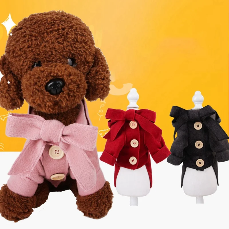 

Warm Dog Trench Coat with Button Winter Dog Clothes For Small Medium Pet Puppy Yorkie Pug Chihuahua Woollen Cloth Dog Jacket