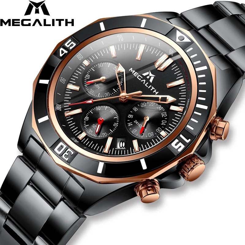 

MEGALITH Fashion Quartz Watch For Man Stainless Steel Men Watches Top Brand Waterproof Sport Chronograph Watches Clock Men 8206