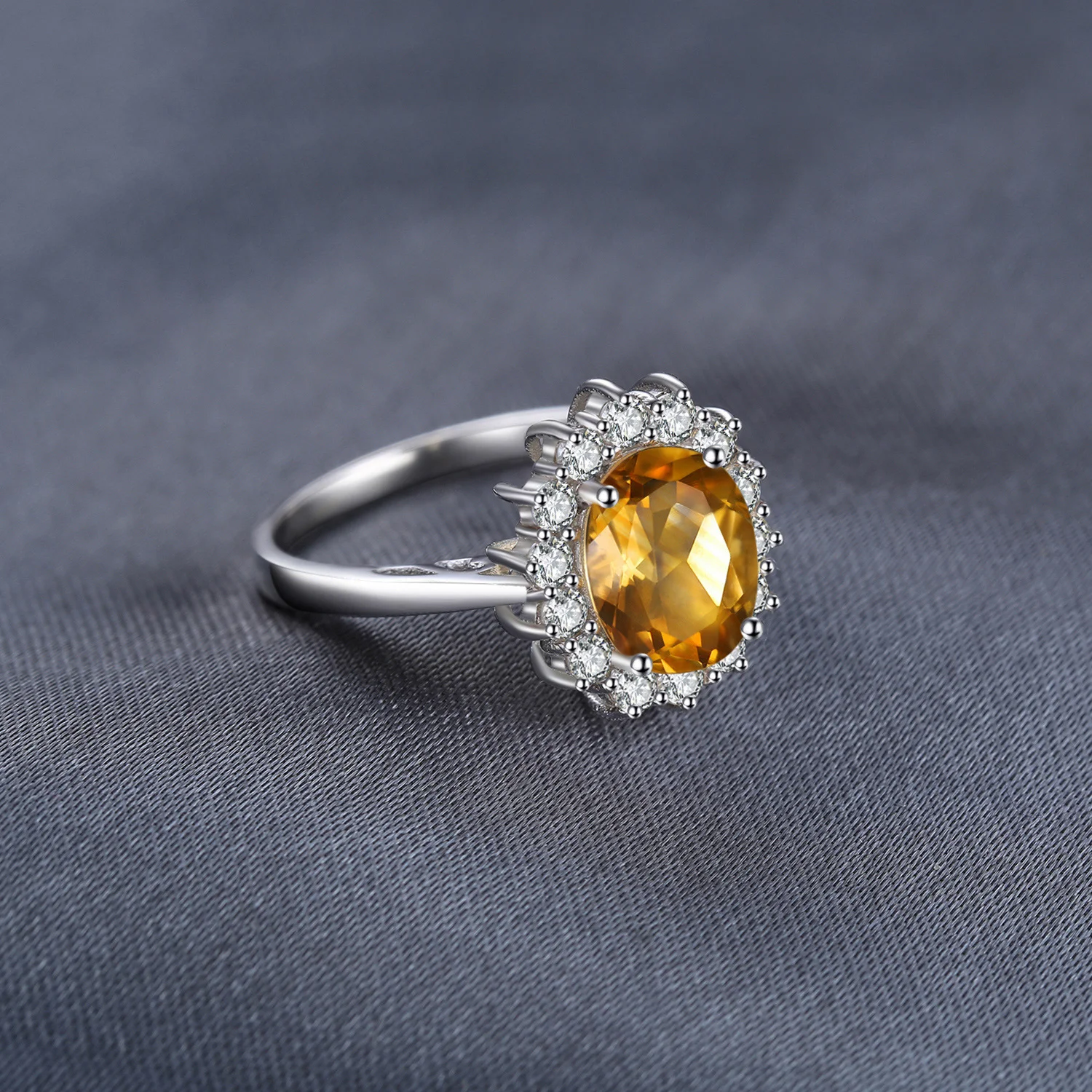 Jewelrypalace Кейт Принцесса Диана 1.8ct натуральный цитрин Обручение Halo Кольцо 925