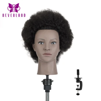 

16''100% Real Human Hair Afro Training Head Cosmetology Mannequin Head with Hair Hairdressing Practice Manikin Head with Clamp