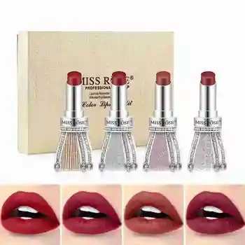 

Four Lipstick Set Matte Velvet Lipstick Waterproof Elegant Diamond Bow Lipstick for Women Girl Long Lasting Moisture