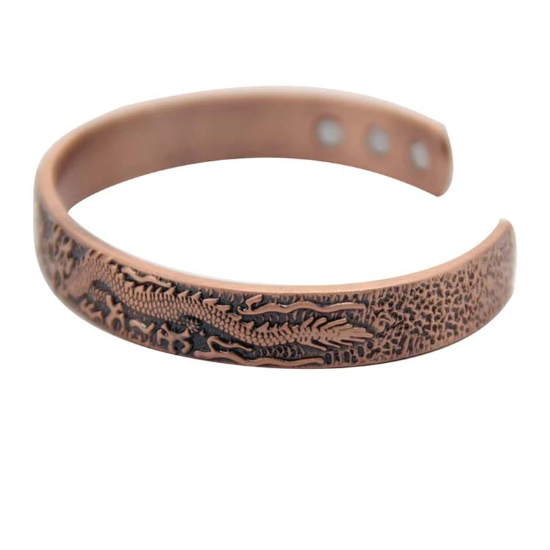 3000 Gauss Open Cuff Adjustable Bracelets for Women Health Energy Magnetic Bangles Dragon Pattern Pure Copper Bracelets& Bangle