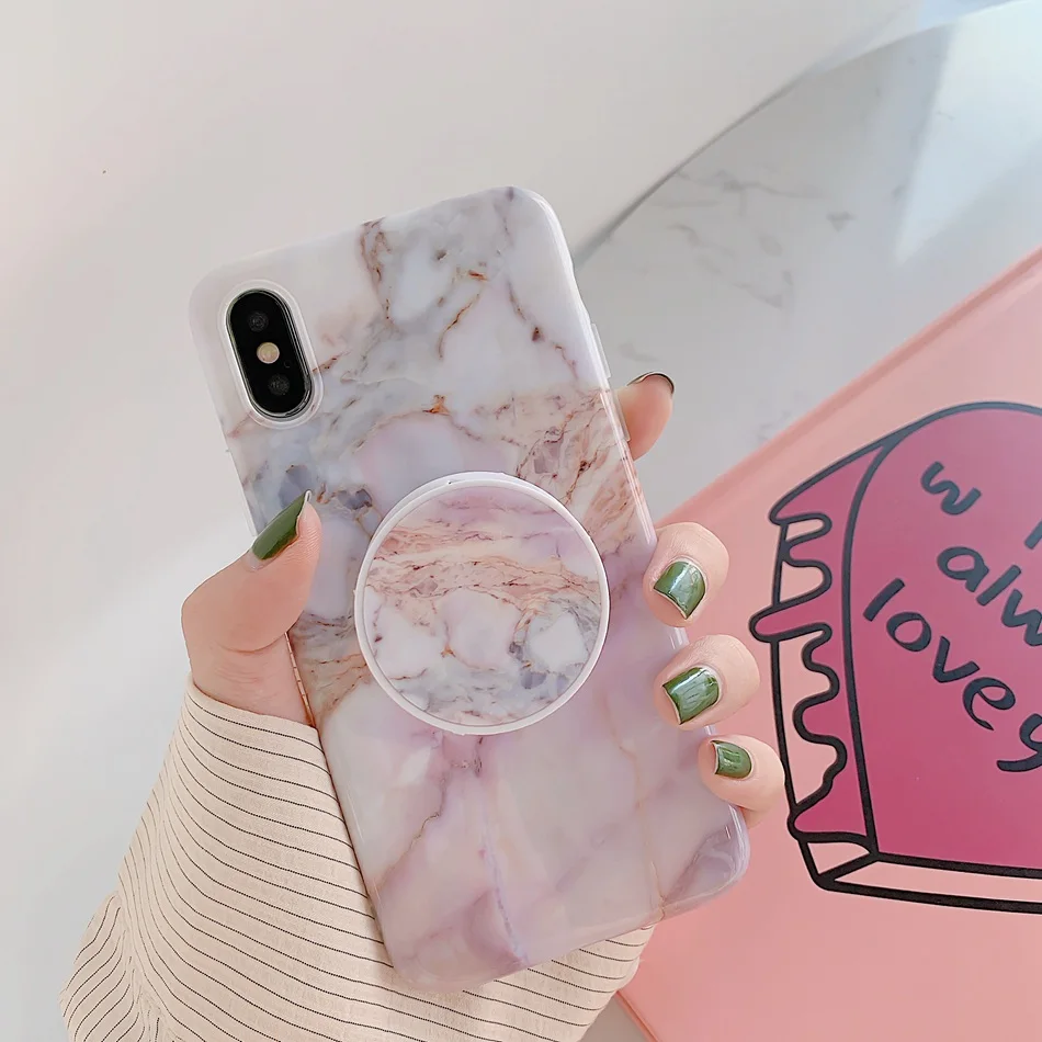 B21 Для iPhone XR X XS Max 7 Plus чехол раковины мраморный цветок Складная подставка держатель чехол для iPhone 8 6 6s Plus Мягкий чехол - Цвет: B21