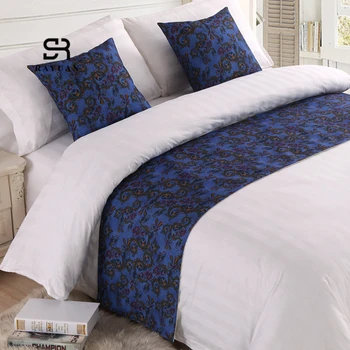 

RAYUAN Blue Floral Washable Bedspread Bed Runner Throw Bedding Single Queen King Bed Tail Towel Protector Home Hotel Decor