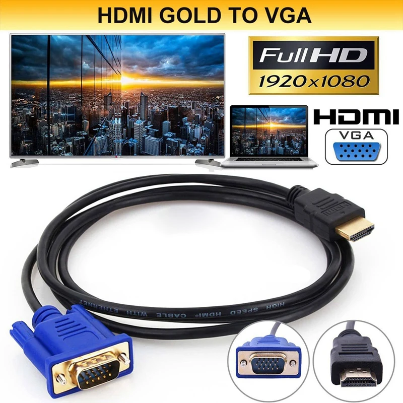 HDTV HDMI Gold Male To VGA HD-15 15Pin Кабель-адаптер 6FT 1 8 M 1080P | Электроника