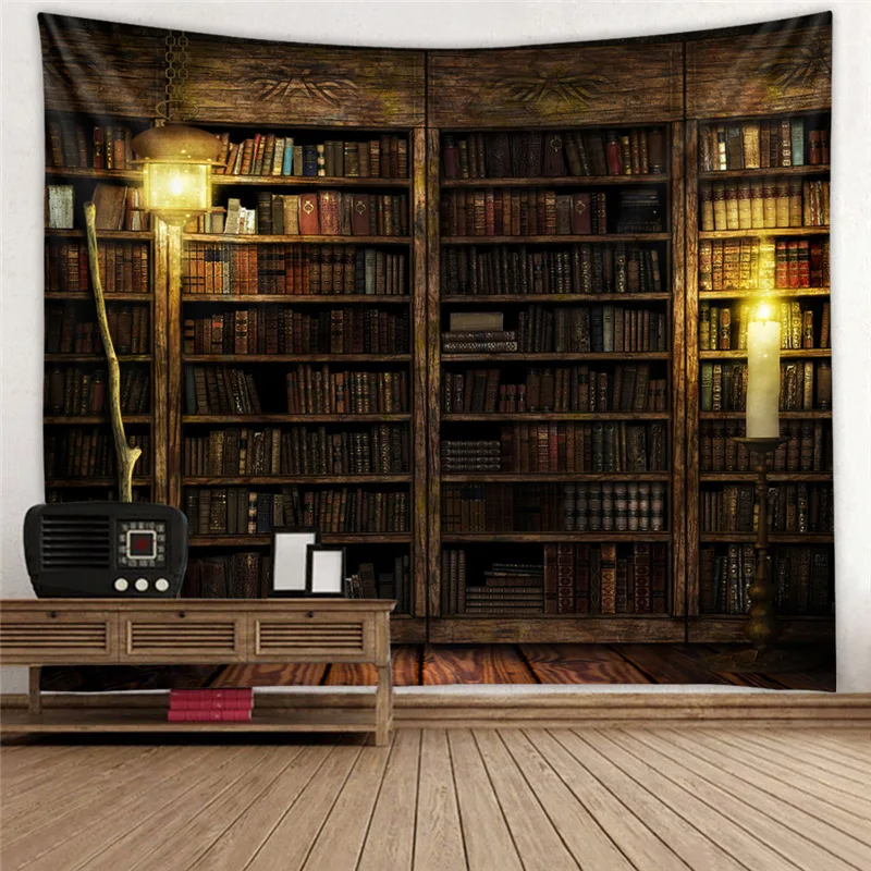 

Retro Decorative Wall Tapestries Art Wood Bookshelf Stone Fireplace Hippie Tapestry Wall Hanging Psychedelic Mandala Wall Carpet