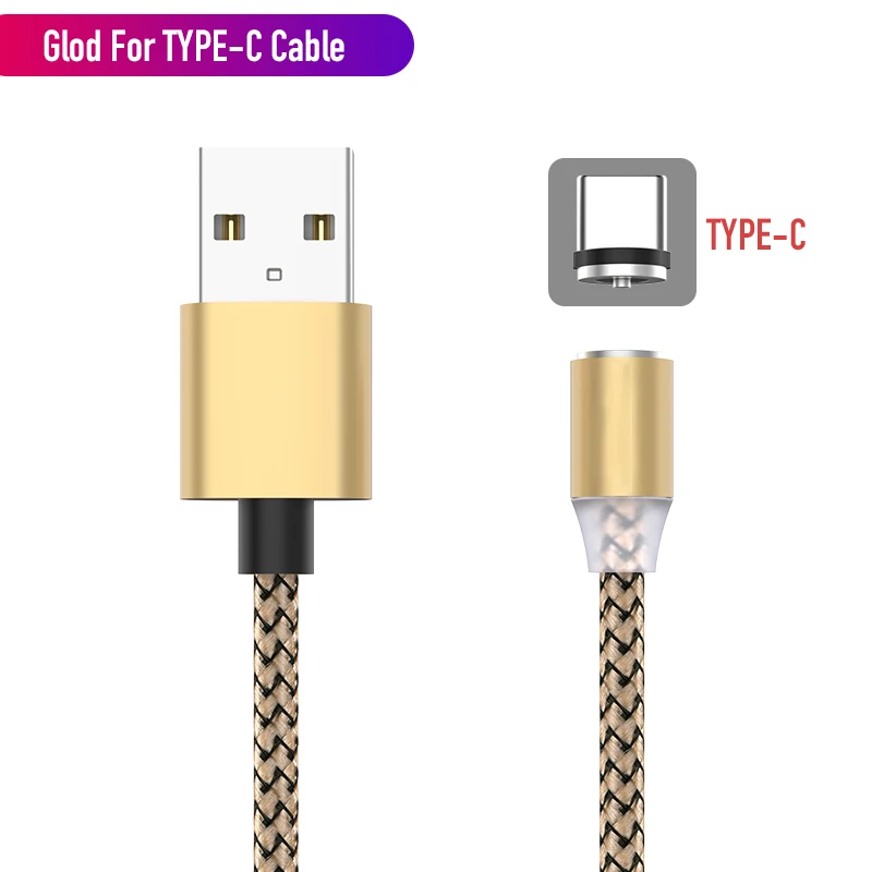 Gold For Type-C Светодиодный магнитный usb-кабель для быстрой зарядки iPhone samsung, кабель Micro USB type C, магнитный телефонный кабель для Xiaomi huawei - Цвет: Gold For Type-C