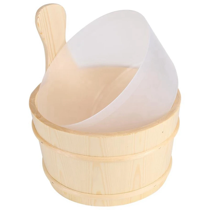 

Hot Sale Bathroom Natural Wooden Bucket + Ladle Set For Sauna Spa Bathroom Accessories