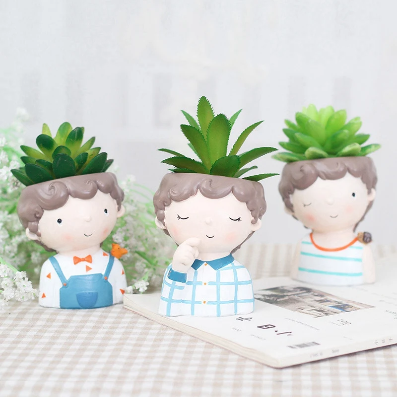 

Curly Boy Planter Set - 4Pcs European Style Succulent Plants Planter Pot Mini Bonsai Cactus Flower Pot Home Decorative Craft
