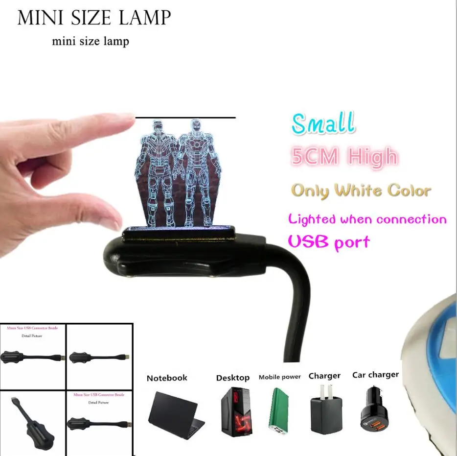 Small USB Lamp 50mm Marvel Legends супер герой двойной Железный человек экшн-фигурка из фильма 7 цветов Изменение мальчиков Человек Спальня Декор ребенок Рождество подростков игрушки подарки - Испускаемый цвет: Small USB Lamp 50mm