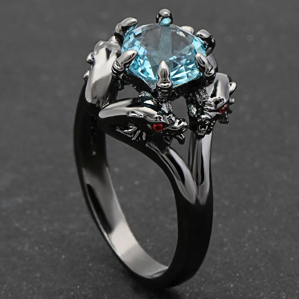 Австрийские готические кольца с черным пистолетным покрытием в стиле ретро с черепом для женщин, фиолетовые кристаллы CZ, свадебные украшения, вечерние модные кольца в подарок - Цвет основного камня: R248