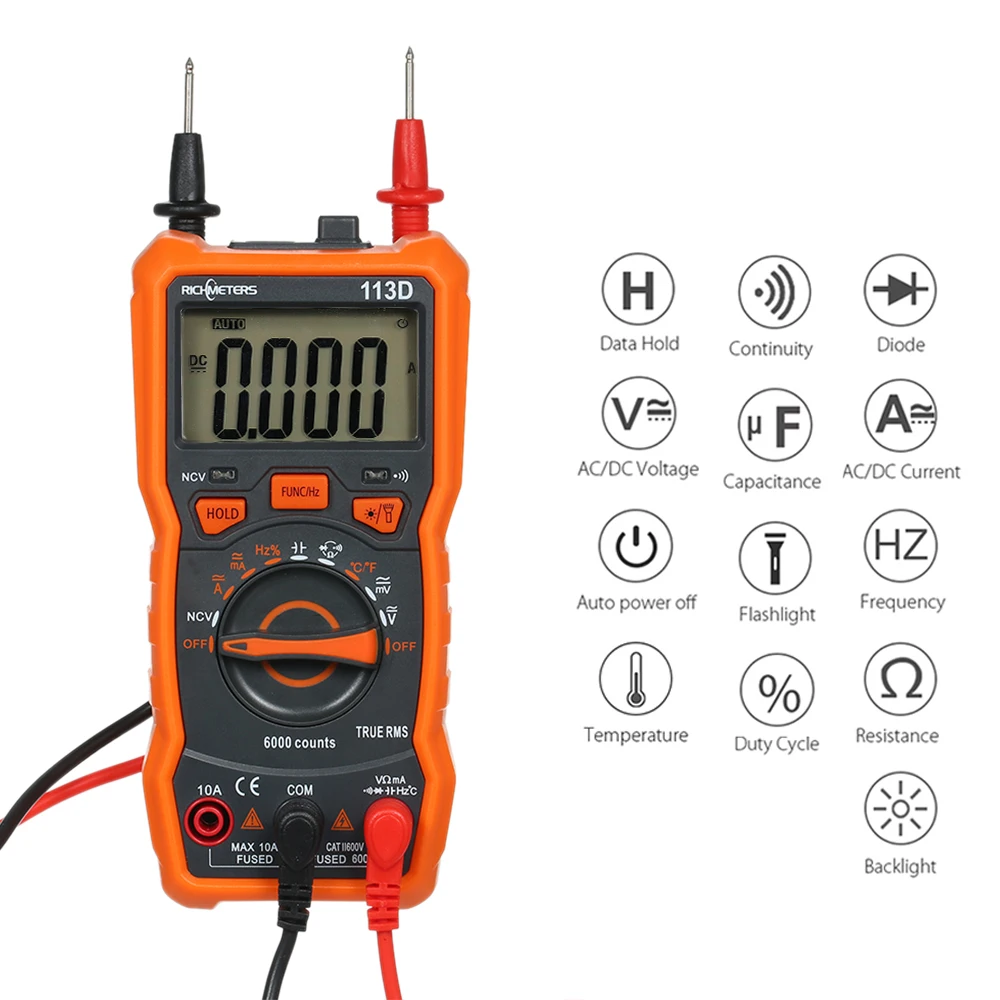Цифровой мультиметр RICHMETERS RM113D 6000 отсчетов Бесконтактный индикатор напряжения