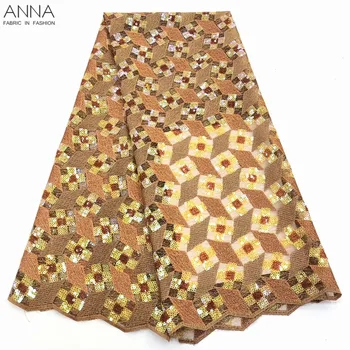 

African Lace Fabrics With Sequins Lace Fabrics 5 Yards/pcs French Tulle Lace Fabrics with Embroidery For Evening Party