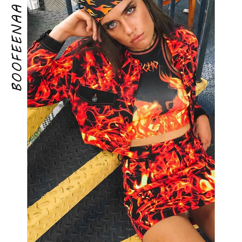 BOOFEENAA куртка-бомбер с принтом пламени женская уличная куртка пальто и куртки