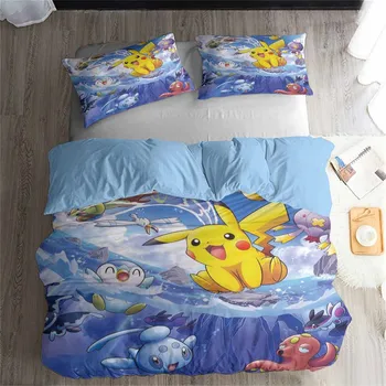 

HELENGILI 3D Bedding Set Pokemon Pikachu Print Duvet Cover Set Bedcloth with Pillowcase Bed Set Home Textiles #JL-57