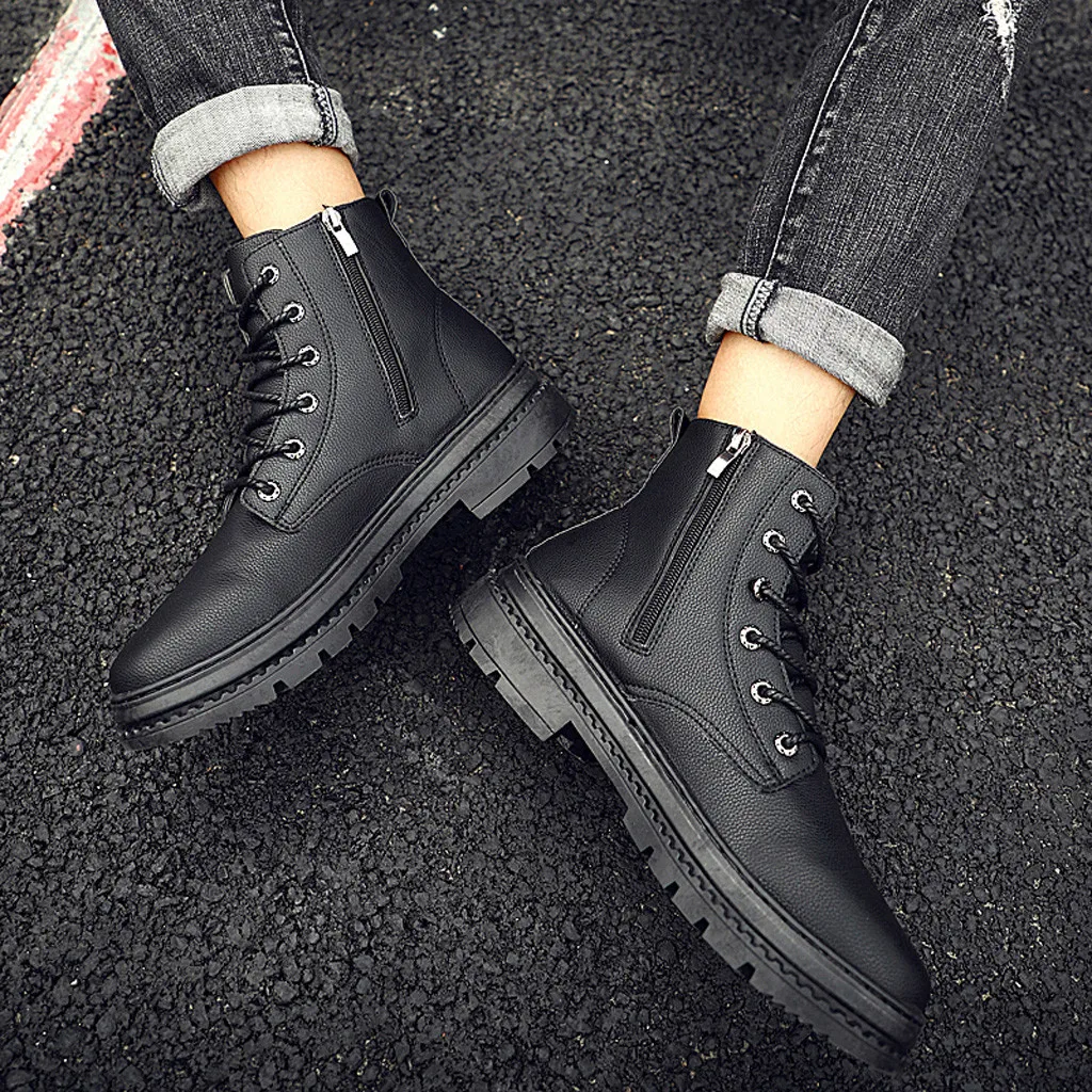 

Fall/Winter Low-heeled Ankle Chelsea Boots Men Shoes PU Leather Strap Retro Male Casual Motorcycle Boot
