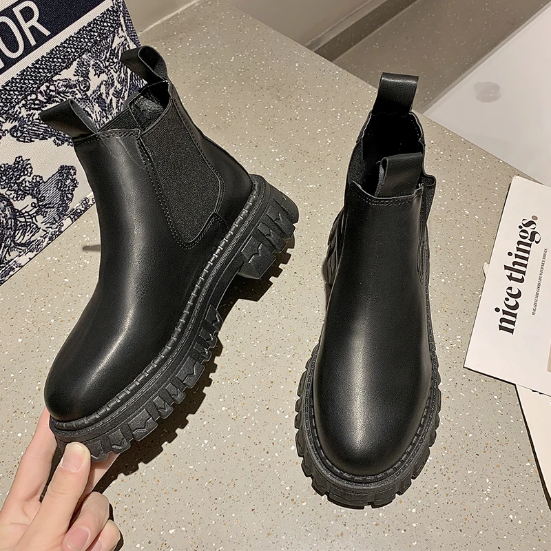 short Boots Female British Style Autumn 2021 New Fashion All-match Comfortable Thick-soled Chelsea Boots Short Boots Women