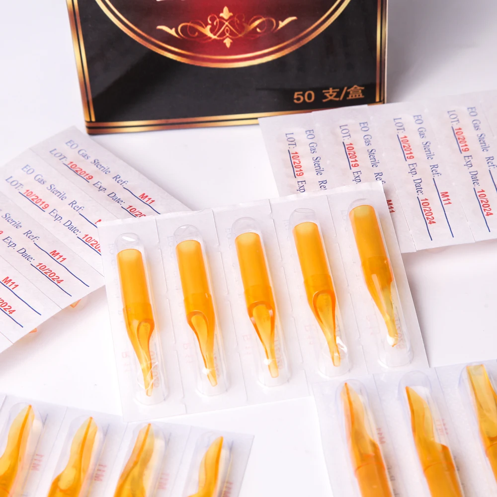 Yellow Disposable Plastic Tattoo Tips 50pcs/Box RT M FT R DT FOR Tattoo Needles