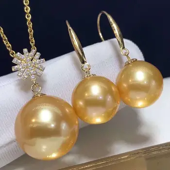 

D318 Fine Jewelry Nature 8-13mm Fresh Water Edison Golden Pearls Female's Pearls Jewelry Sets for Women Birthday Presents