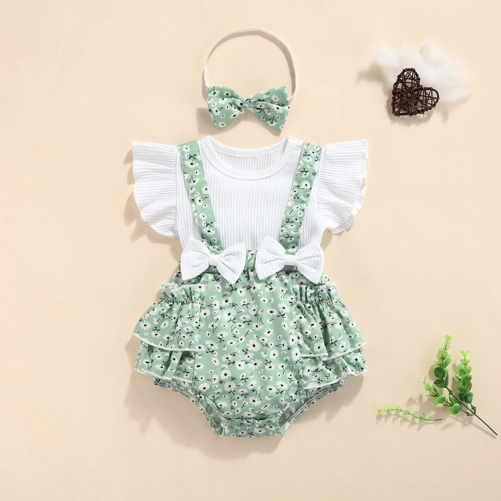 Summer Clearance Newborn Outfits Baby Floral Romper Headband Set