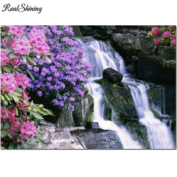 

Full 5D Diy Diamond Painting Flowers Waterfall scenery Diamond Pictures Cross Stitch 3D Rhinestone Embroidery Wall Decor F102