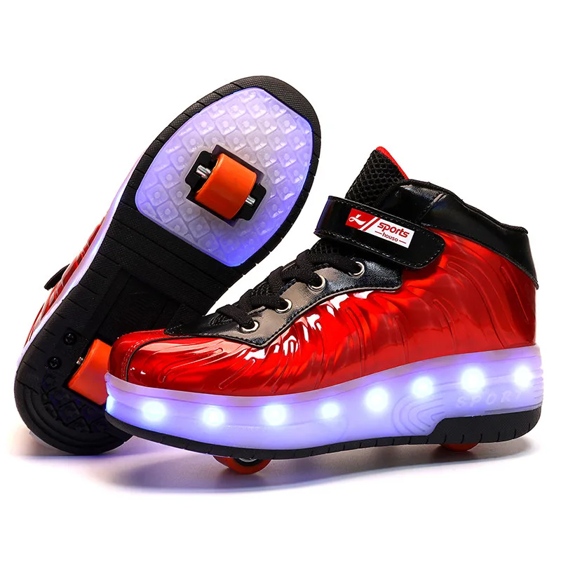 Size 29-40 Kids Wheels Shoes Luminous Sneakers with Two Wheels Led Shoes with USB Charging  Fashion Child Flashing Roller Skates