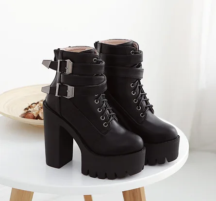 

2018 Autumn New Style Martin Slimming Leg-shape Care Chunky-Heel Zipper Waterproof Platform Buckle High Heel Boots 5709