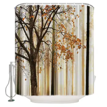 

Shower Curtain for Bathroom,Romantic Autumn Tree Picture Print Cloth Fabric Bathroom Decor Set with Hooks