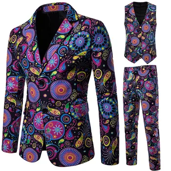

Men Business Slim Suits Sets Wedding Dress Printed Blazers Man Coat Trousers Waistcoat 3 piece set Jacket + Pant + Vest 10.22