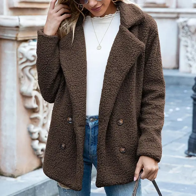 S-5XL High Quality Teddy Fleece Button Jacket Solid Color Women Winter Spring Loose Warm Coat