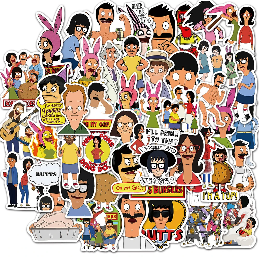 

50PCS Animation Bob's Burgers Cartoon Stickers DIY Fridge Guitar Laptop Luggage Bike Cool Decal Graffiti Sticker Kid Classic Toy