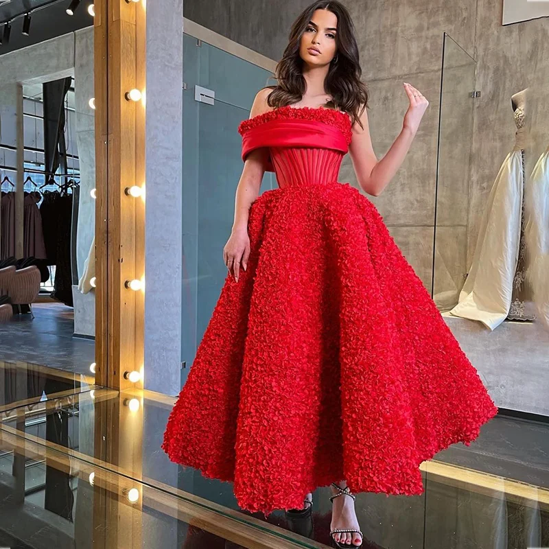 Red Formal Evening Dresses One Shoulder Ruffles A Line Princess Prom Dress Party Custom Made Vestidos De Fiesta petite formal dresses & gowns