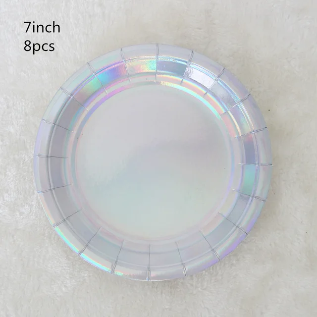 8Pcs Rainbow Sparkle Shell Paper Plates Party Dish Tableware 9 Mermaid Theme Festival For Birthday party Supplies Colorful silver (4)