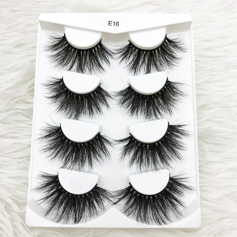 

MIKIWI 4pairs/pack 25mm E16 100% Hademade 3d mink dramatic volume eyelashes Cross Lahes makeup extra long and fluffy lashes