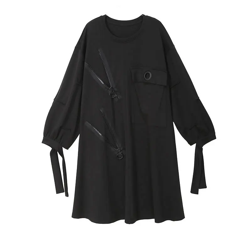 XITAO плюс размер лоскутное платье с лентой на Молнии Бандаж пакет Женская одежда Свободный пуловер элегантное платье новое GCC2573