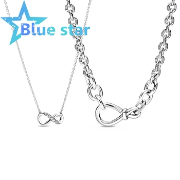 

Blue Star 100% Sterling Silver pandoras 2020 New Mother's Day Infinity Collier Necklace Chunky Infinity Knot Chain Necklac