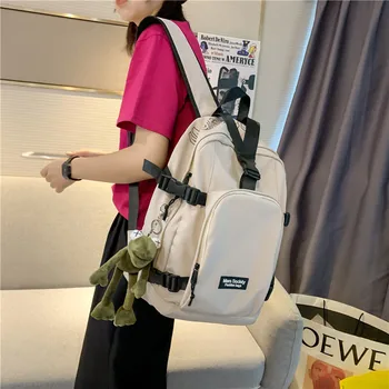 

female bag Korean style pure color nylon casual school bag simple color matching student backpack for men and women Shoulder Bag