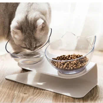 

Non-slip Double Bowls Cat Bowls With Raised Stand Pet Food&Water Bowls For Cats Dogs Feeders Transparent pet accessories