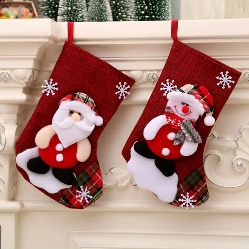 1 шт., чулок Санта-Клауса, носки, сумки для конфет, Рождественская елка, подвески, льняная Подарочная сумка для детей, декор для камина