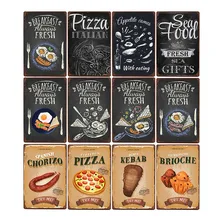 Вкусные металлические жестяные знаки для завтрака, пиццы, гамбургеров, винтажный постер для еды, декор для кухни, настенная наклейка, украшение, 20x30 см