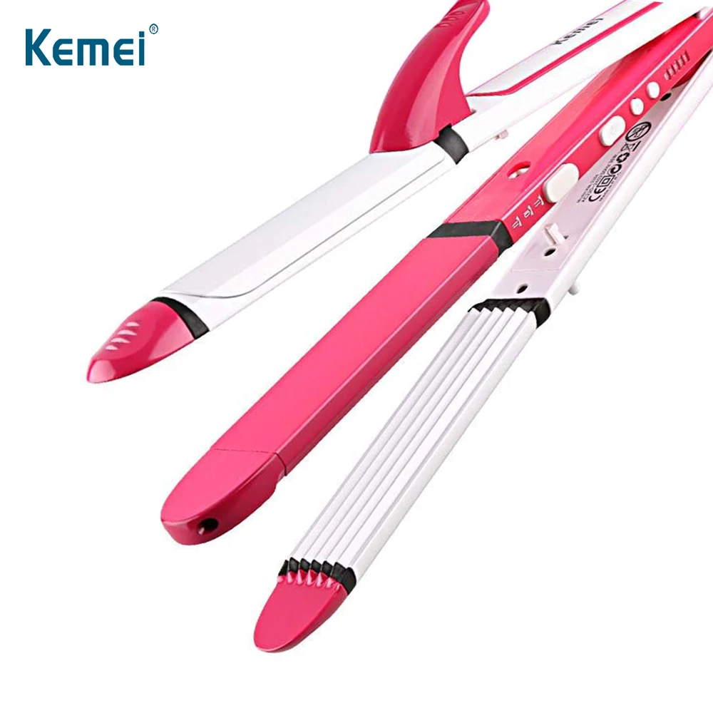 KEMEI Ceramic Electronic Hair Straightener Flat Iron Straightening Corrugated Irons Hair Crimper Styling Tools Fluffy Waves Curl